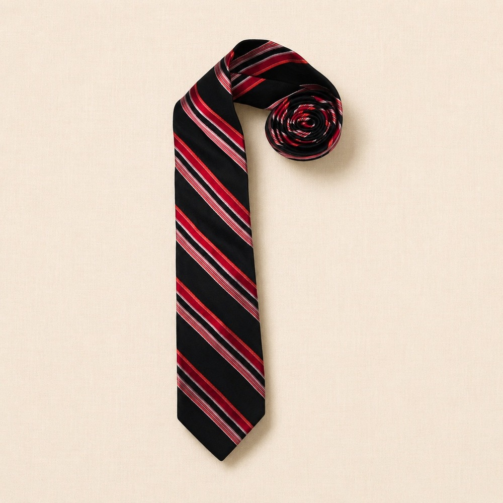 Murano Silk Necktie Diagonal Stripe Black Red White Classic Hand Tailored USA OS